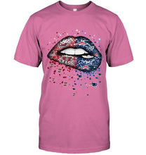 Load image into Gallery viewer, New England Patriots and UMass Minutemens glitter pattern sexy lips t shirt