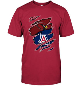 Arizona Cardinals and Arizona Wildcats layer under ripped shirt