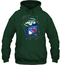 Load image into Gallery viewer, New York Jets and New York Rangers layer under ripped shirt