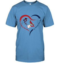 Load image into Gallery viewer, Go Cardinal red Go midnight navy blue St Louis Cardinals fan heart shirt