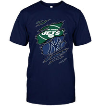 Load image into Gallery viewer, New York Jets and New York Yankees layer under ripped shirt