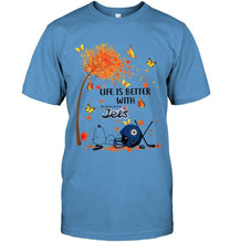 Load image into Gallery viewer, Life is better with Winnipeg Jets snoopy sleeping under autumn tree hoodie