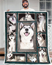 Load image into Gallery viewer, shapes of husky for dog lover quilt blanket