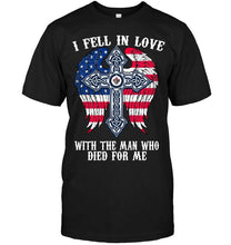Load image into Gallery viewer, I fell in love with the man who died for me Winnipeg Jets jesus cross wings shirt
