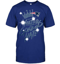 Load image into Gallery viewer, New England Patriots crown haters gonna hate glitter pattern t shirt