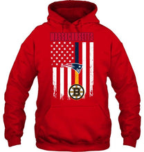 Load image into Gallery viewer, Massachusetts New England Patriots Boston Bruins american flag shirt