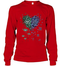 Load image into Gallery viewer, New York Jets and New York Yankees tiny hearts shaped fan shirt