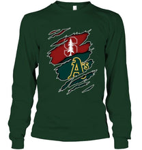Load image into Gallery viewer, Stanford Cardinal and Oakland Athletics layer under ripped shirt