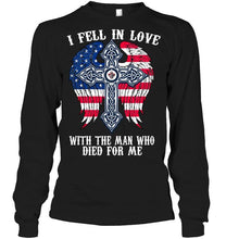 Load image into Gallery viewer, I fell in love with the man who died for me Winnipeg Jets jesus cross wings shirt