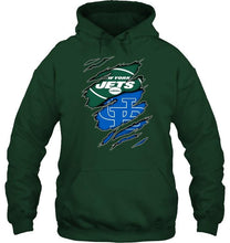 Load image into Gallery viewer, New York Jets and Buffalo Bulls layer under ripped shirt