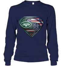 Load image into Gallery viewer, New York Jets and New York Yankees superman american flag layer shirt
