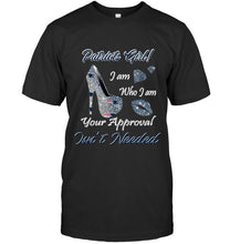 Load image into Gallery viewer, New England Patriots girl i am who i am your approval isn't needed high heel lips diamond glitter pattern t shirt