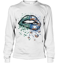 Load image into Gallery viewer, New York Jets and New York Islanders glitter pattern sexy lips t shirt