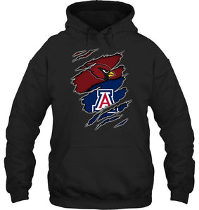 Arizona Cardinals and Arizona Wildcats layer under ripped shirt