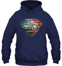 Load image into Gallery viewer, New York Jets and New York Islanders superman american flag layer shirt