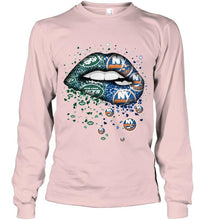 Load image into Gallery viewer, New York Jets and New York Islanders glitter pattern sexy lips t shirt