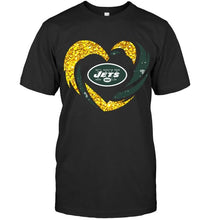 Load image into Gallery viewer, New York Jets heart love golden glitter pattern hurricane shirt