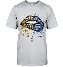 Load image into Gallery viewer, New England Patriots and Boston Bruins glitter pattern sexy lips t shirt