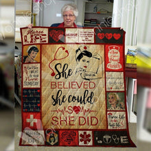 Load image into Gallery viewer, scrub nurse life she believed she could so she did quilt blanket