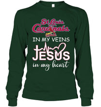 Load image into Gallery viewer, St Louis Cardinals in my veins jesus in my heart shirt