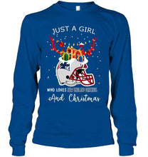 Load image into Gallery viewer, Just a girl who love New England Patriots and christmas fan shirt