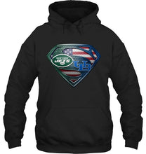 Load image into Gallery viewer, New York Jets and Buffalo Bulls superman american flag layer shirt