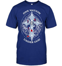 Load image into Gallery viewer, One nation under god New England Patriots jesus cross T Shirt