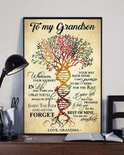 Load image into Gallery viewer, Grandma to grandson Wherever your journey You are my sunshine DNA tree poster canvas