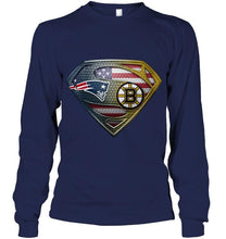 Load image into Gallery viewer, New England Patriots and Boston Bruins superman american flag layer shirt