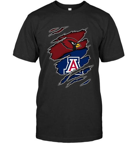 Arizona Cardinals and Arizona Wildcats layer under ripped shirt