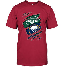 Load image into Gallery viewer, New York Jets and Buffalo Sabres layer under ripped shirt