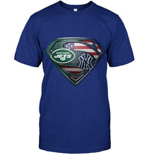 Load image into Gallery viewer, New York Jets and New York Yankees superman american flag layer shirt