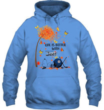 Load image into Gallery viewer, Life is better with Winnipeg Jets snoopy sleeping under autumn tree hoodie