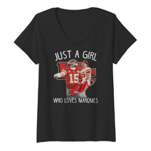 Load image into Gallery viewer, Kansas City Chiefs Just a girl who loves Mahomes shirt by Moteefes store Women's V-Neck T-Shirt