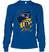 Load image into Gallery viewer, New England Patriots and Boston Bruins layer under ripped shirt