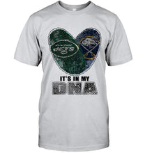 Load image into Gallery viewer, New York Jets and Buffalo Sabres it's my dna love fingerprints shirt