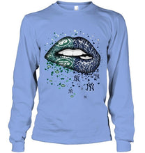Load image into Gallery viewer, New York Jets and New York Yankees glitter pattern sexy lips t shirt