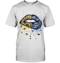 Load image into Gallery viewer, New England Patriots and Boston Bruins glitter pattern sexy lips t shirt