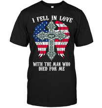 Load image into Gallery viewer, I fell in love with the man who died for me New York Jets jesus cross wings shirt