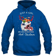Load image into Gallery viewer, Just a girl who love New England Patriots and christmas fan shirt