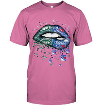 Load image into Gallery viewer, New York Jets and New York Rangers glitter pattern sexy lips t shirt