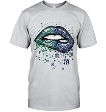Load image into Gallery viewer, New York Jets and New York Yankees glitter pattern sexy lips t shirt