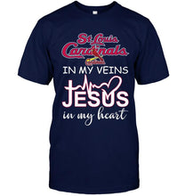 Load image into Gallery viewer, St Louis Cardinals in my veins jesus in my heart shirt