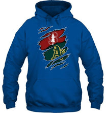Load image into Gallery viewer, Stanford Cardinal and Oakland Athletics layer under ripped shirt