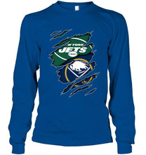 Load image into Gallery viewer, New York Jets and Buffalo Sabres layer under ripped shirt