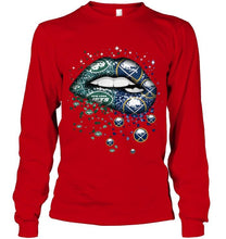 Load image into Gallery viewer, New York Jets and Buffalo Sabres glitter pattern sexy lips t shirt