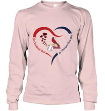 Load image into Gallery viewer, Go Cardinal red Go midnight navy blue St Louis Cardinals fan heart shirt