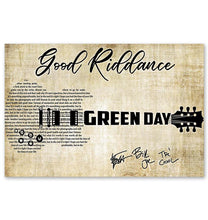 Load image into Gallery viewer, Green day Good riddance lyric guitar typography signed poster