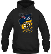 Load image into Gallery viewer, New England Patriots and Boston Bruins layer under ripped shirt