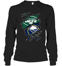 Load image into Gallery viewer, New York Jets and Buffalo Sabres layer under ripped shirt